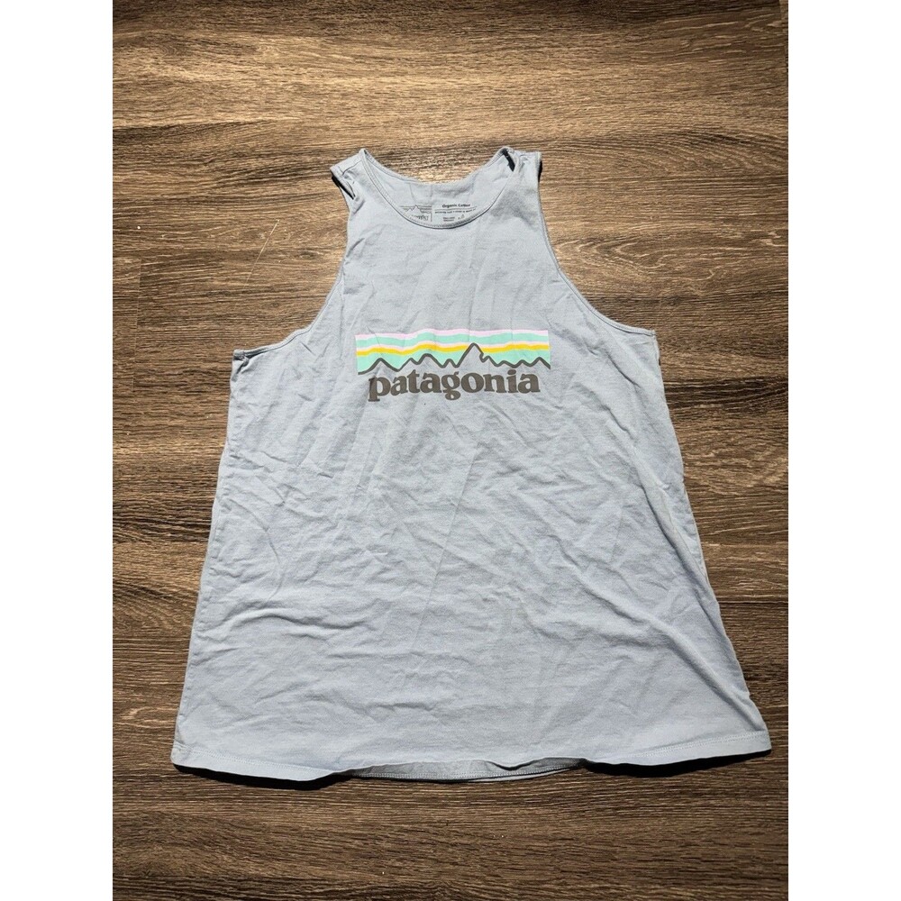 Patagonia Tank Top Women's Size Small Light Blue Logo Racerback Organic Shirt